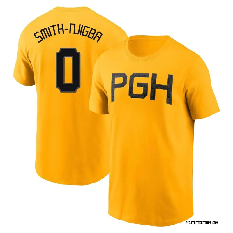 Men's Pittsburgh Pirates ＃0 Canaan Smith-Njigba Gold 2023 City Connect Name & Number T-Shirt