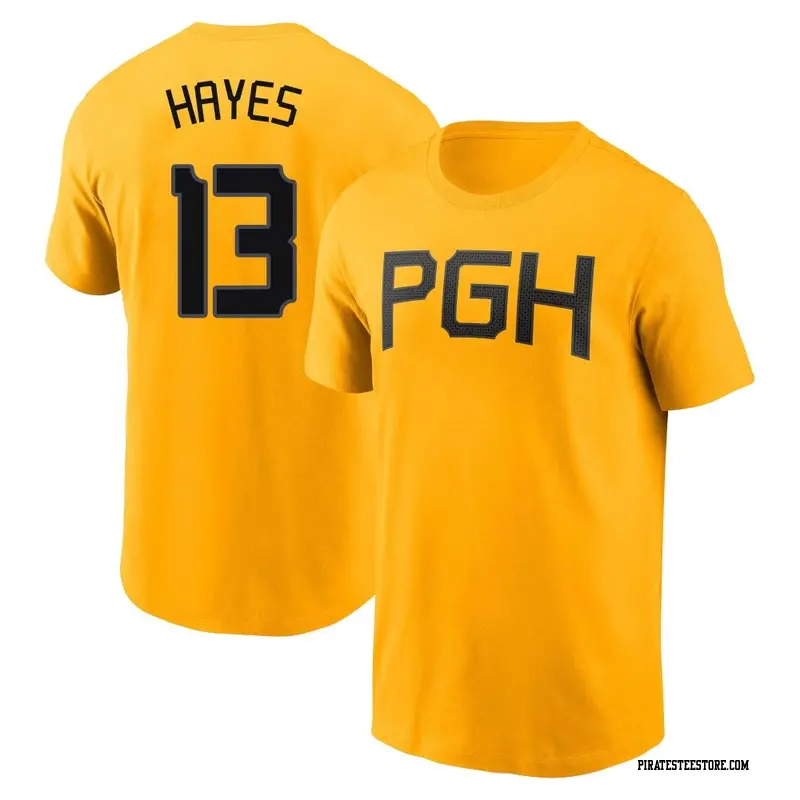 Men's Pittsburgh Pirates ＃13 Ke'Bryan Hayes Gold 2023 City Connect Name & Number T-Shirt