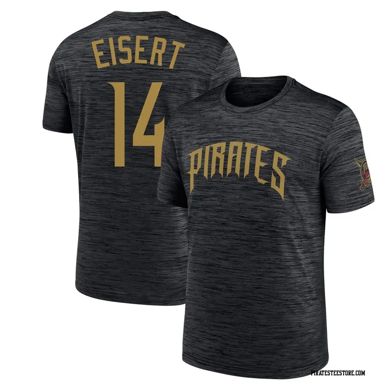 Men's Pittsburgh Pirates ＃14 Brandon Eisert Black 2026 City Connect Game Day Velocity Name & Number T-Shirt