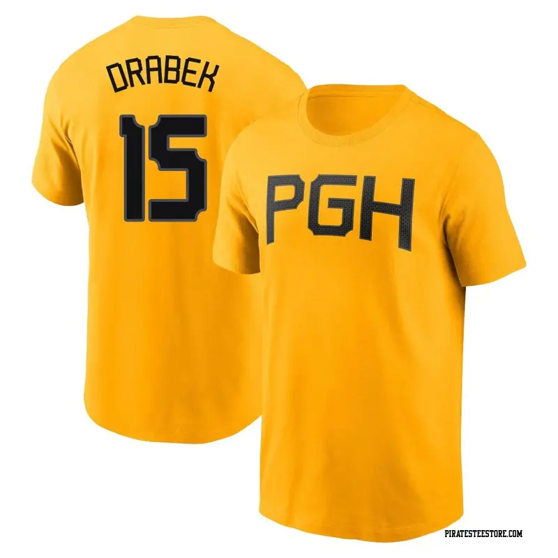 Men's Pittsburgh Pirates ＃15 Doug Drabek Gold 2023 City Connect Name & Number T-Shirt