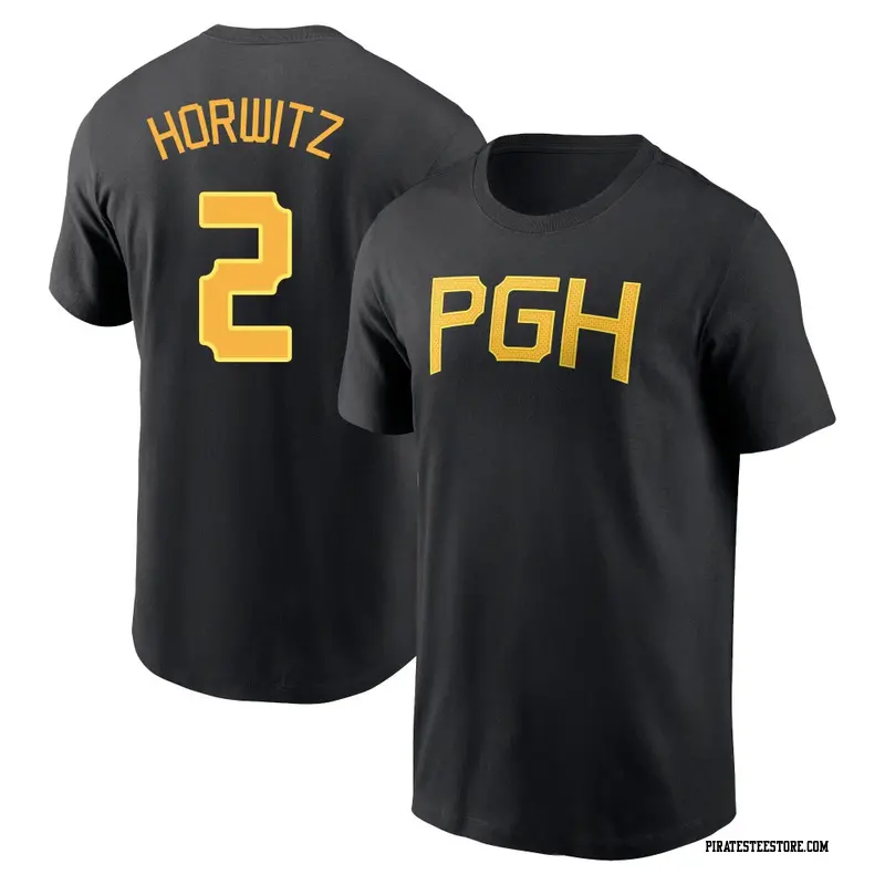 Men's Pittsburgh Pirates ＃2 Spencer Horwitz Black 2023 City Connect Wordmark Name & Number T-Shirt