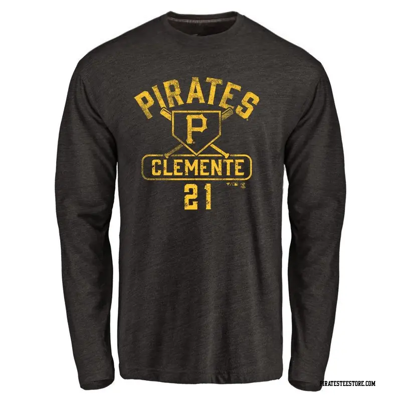 Men's Pittsburgh Pirates ＃21 Roberto Clemente Black Base Runner Long Sleeve T-Shirt