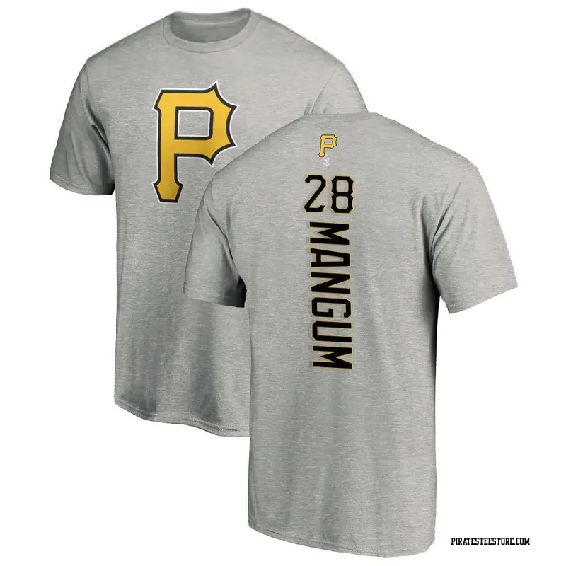Men's Pittsburgh Pirates ＃28 Jake Mangum Ash Backer T-Shirt