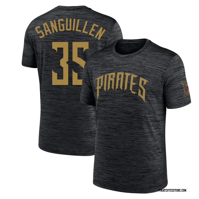 Men's Pittsburgh Pirates ＃35 Manny Sanguillen Black 2026 City Connect Game Day Velocity Name & Number T-Shirt