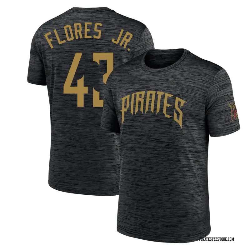 Men's Pittsburgh Pirates ＃43 Rafael Flores Jr. Black 2026 City Connect Game Day Velocity Name & Number T-Shirt
