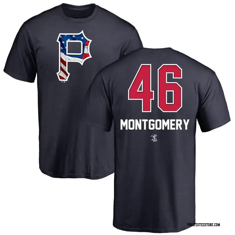 Men's Pittsburgh Pirates ＃46 Mason Montgomery Navy Name and Number Banner Wave T-Shirt