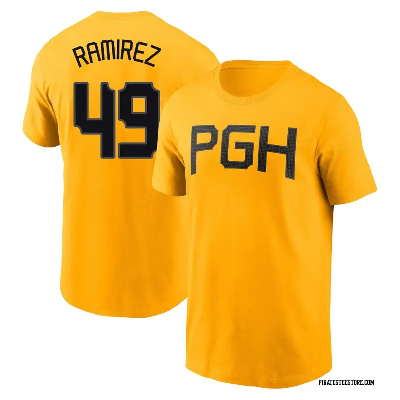Men's Pittsburgh Pirates ＃49 Yohan Ramirez Gold 2023 City Connect Name & Number T-Shirt