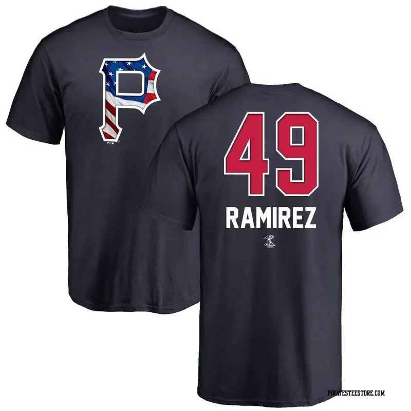 Men's Pittsburgh Pirates ＃49 Yohan Ramirez Navy Name and Number Banner Wave T-Shirt
