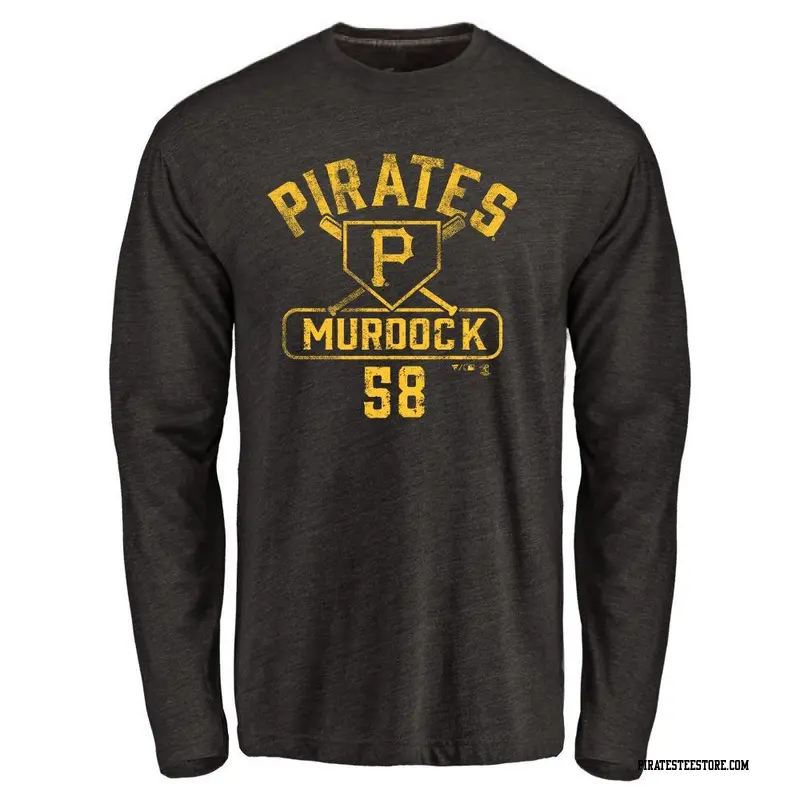 Men's Pittsburgh Pirates ＃58 Noah Murdock Black Base Runner Long Sleeve T-Shirt