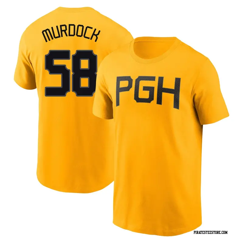 Men's Pittsburgh Pirates ＃58 Noah Murdock Gold 2023 City Connect Name & Number T-Shirt