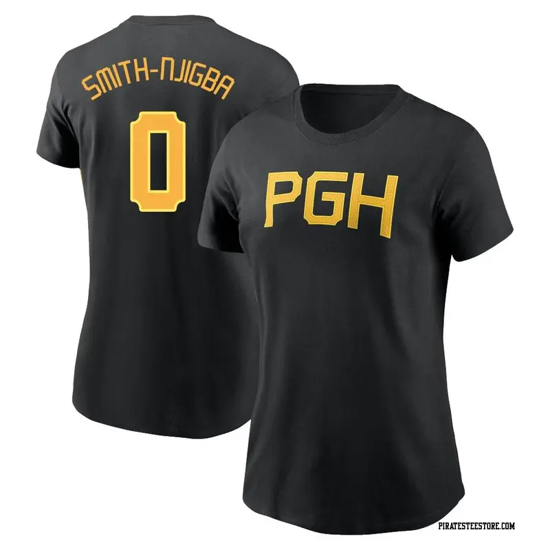 Women's Pittsburgh Pirates ＃0 Canaan Smith-Njigba Black 2023 City Connect Wordmark Name & Number T-Shirt