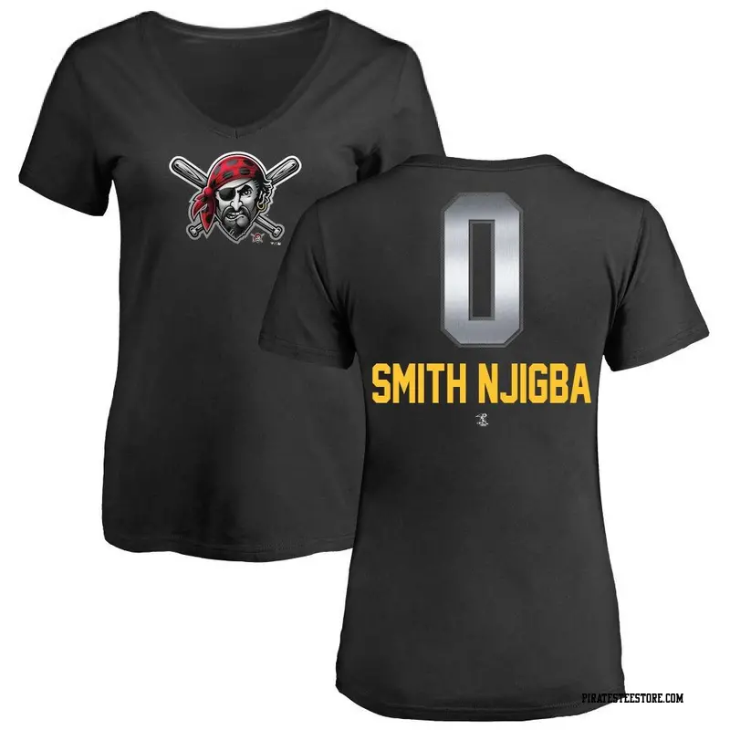 Women's Pittsburgh Pirates ＃0 Canaan Smith-Njigba Black Midnight Mascot V-Neck T-Shirt