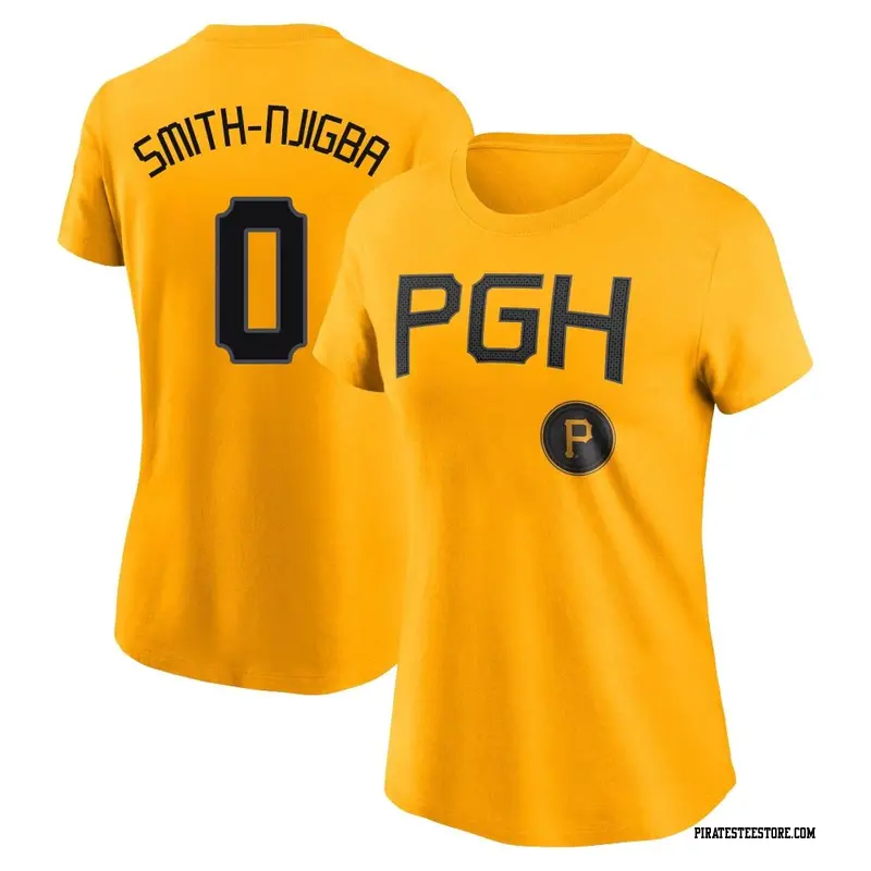Women's Pittsburgh Pirates ＃0 Canaan Smith-Njigba Gold 2023 City Connect Name & Number T-Shirt