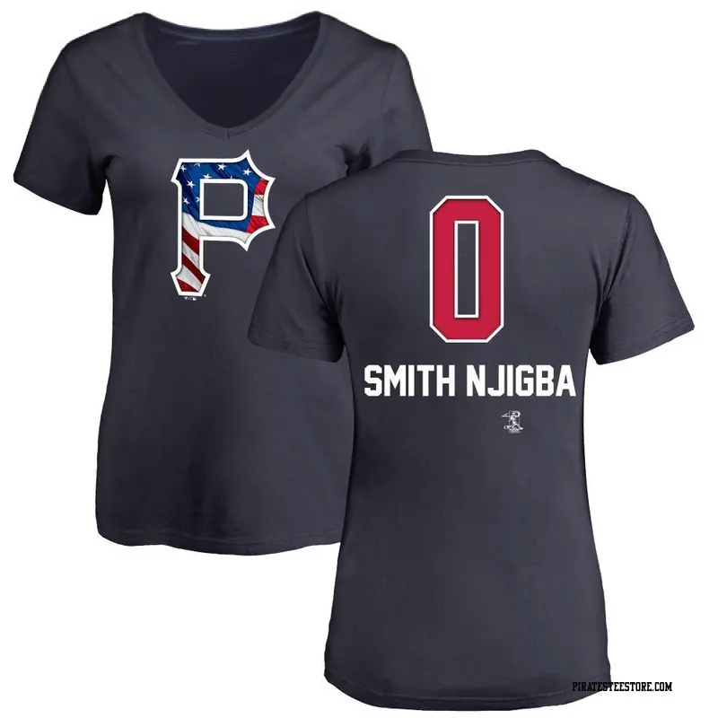 Women's Pittsburgh Pirates ＃0 Canaan Smith-Njigba Navy Name and Number Banner Wave V-Neck T-Shirt