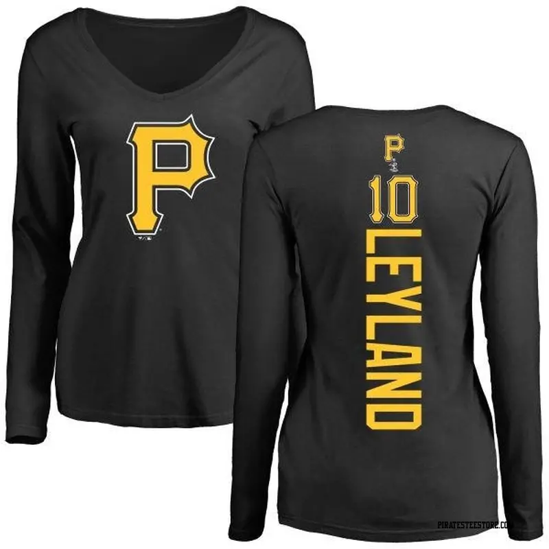 Women's Pittsburgh Pirates ＃10 Jim Leyland Black Backer Slim Fit Long Sleeve T-Shirt