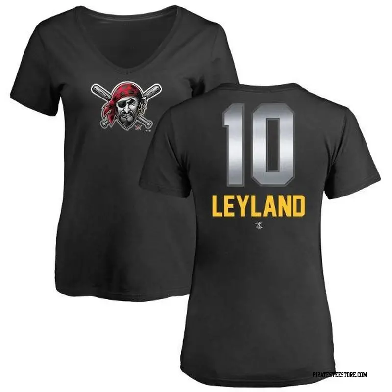 Women's Pittsburgh Pirates ＃10 Jim Leyland Black Branded Midnight Mascot V-Neck T-Shirt