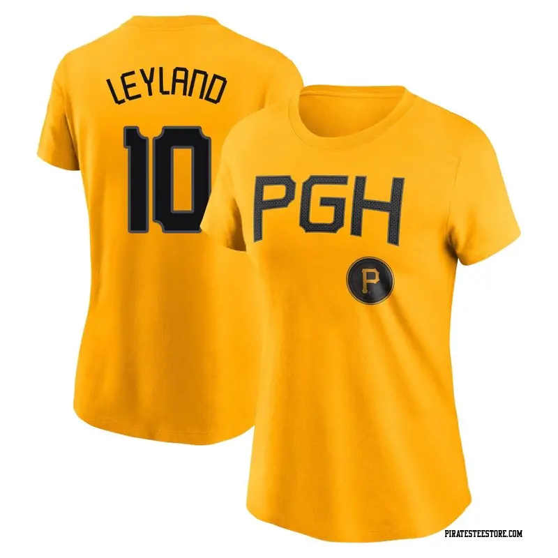 Women's Pittsburgh Pirates ＃10 Jim Leyland Gold 2023 City Connect Name & Number T-Shirt