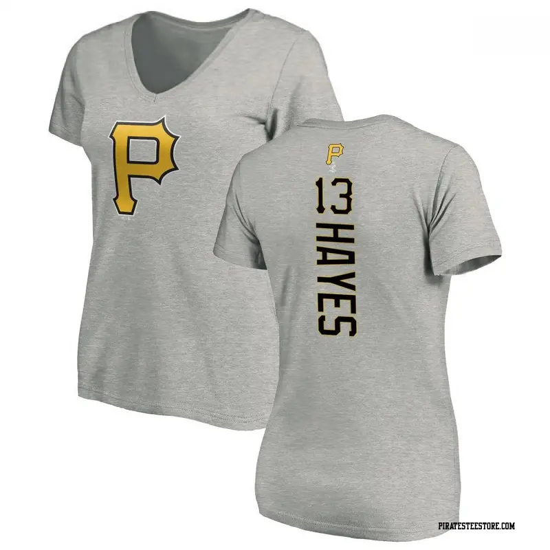 Women's Pittsburgh Pirates ＃13 Ke'Bryan Hayes Ash Backer Slim Fit T-Shirt