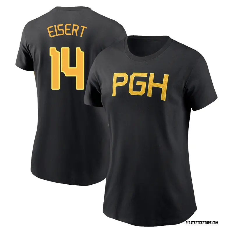 Women's Pittsburgh Pirates ＃14 Brandon Eisert Black 2023 City Connect Wordmark Name & Number T-Shirt
