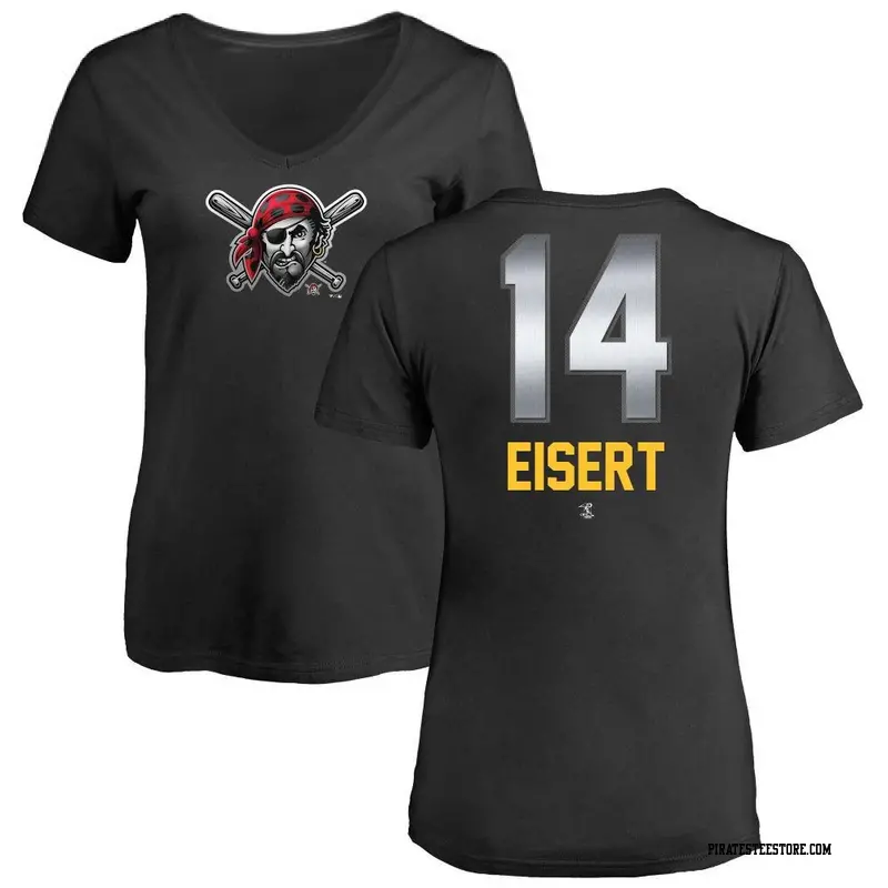 Women's Pittsburgh Pirates ＃14 Brandon Eisert Black Midnight Mascot V-Neck T-Shirt