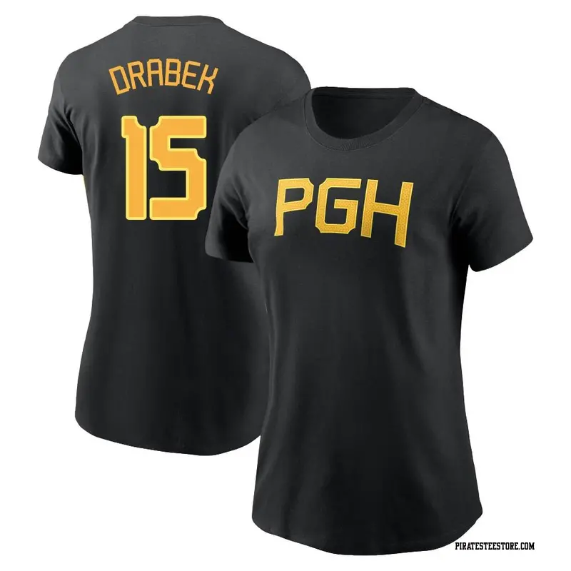 Women's Pittsburgh Pirates ＃15 Doug Drabek Black 2023 City Connect Wordmark Name & Number T-Shirt