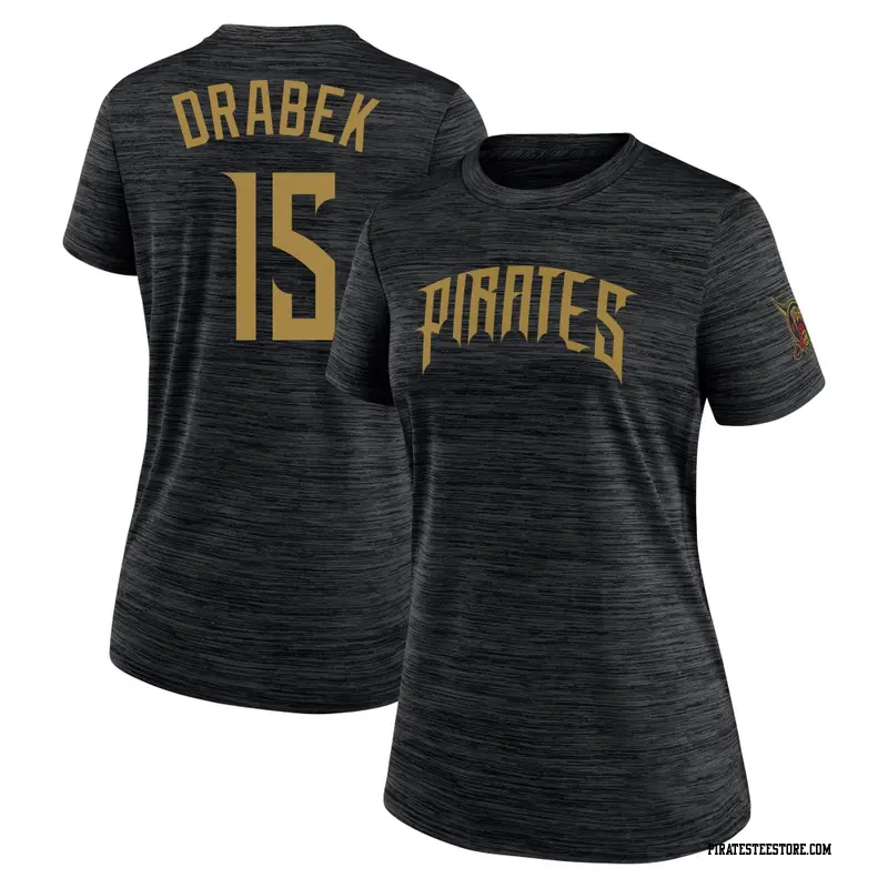 Women's Pittsburgh Pirates ＃15 Doug Drabek Black 2026 City Connect Game Day Velocity Name & Number T-Shirt