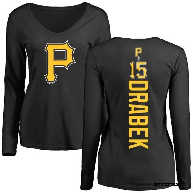 Women's Pittsburgh Pirates ＃15 Doug Drabek Black Backer Slim Fit Long Sleeve T-Shirt