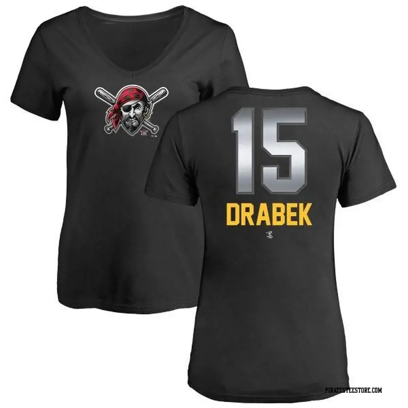 Women's Pittsburgh Pirates ＃15 Doug Drabek Black Branded Midnight Mascot V-Neck T-Shirt