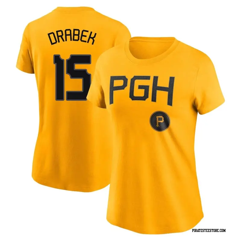 Women's Pittsburgh Pirates ＃15 Doug Drabek Gold 2023 City Connect Name & Number T-Shirt