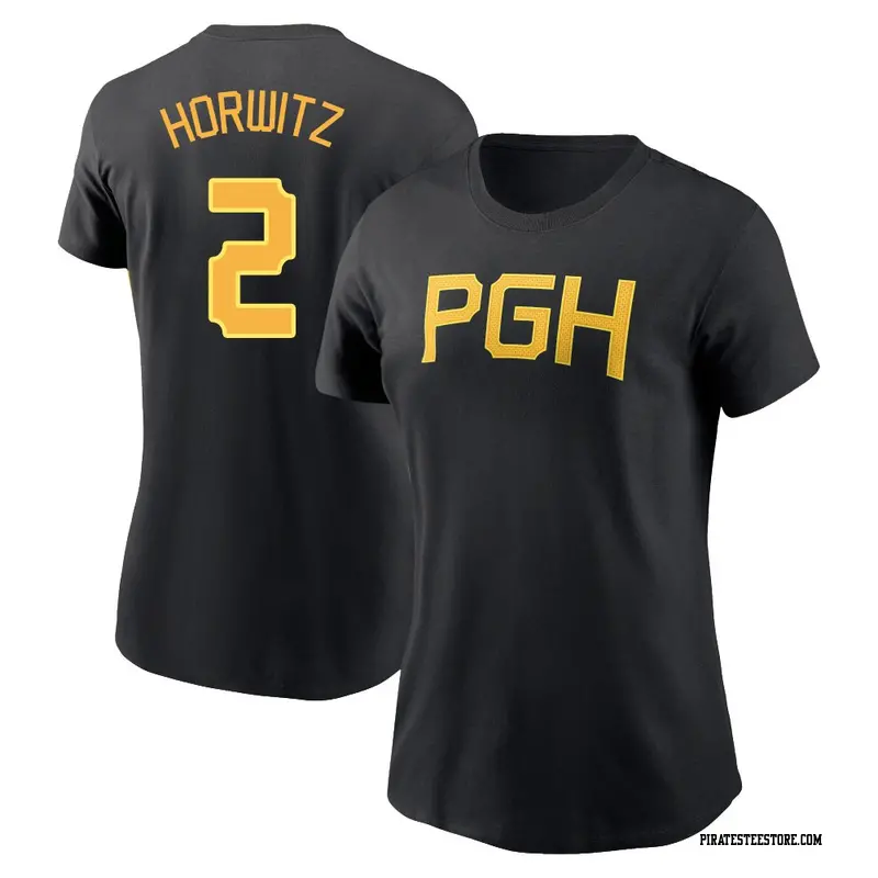 Women's Pittsburgh Pirates ＃2 Spencer Horwitz Black 2023 City Connect Wordmark Name & Number T-Shirt
