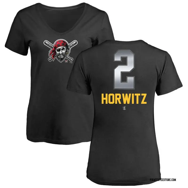 Women's Pittsburgh Pirates ＃2 Spencer Horwitz Black Midnight Mascot V-Neck T-Shirt