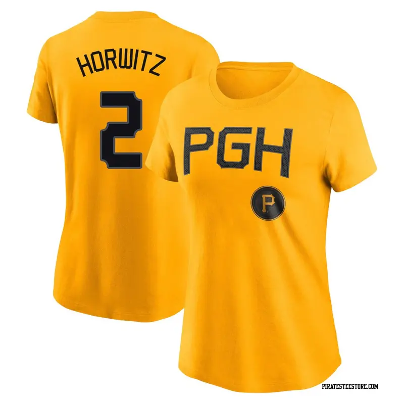 Women's Pittsburgh Pirates ＃2 Spencer Horwitz Gold 2023 City Connect Name & Number T-Shirt