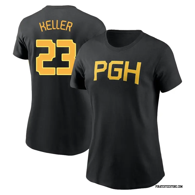 Women's Pittsburgh Pirates ＃23 Mitch Keller Black 2023 City Connect Wordmark Name & Number T-Shirt