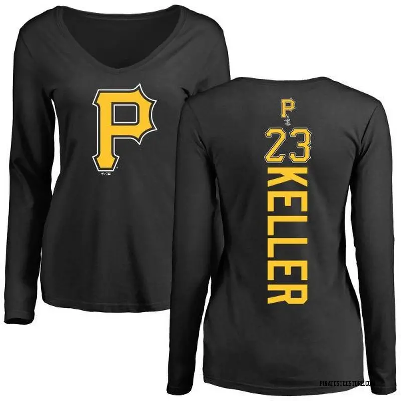 Women's Pittsburgh Pirates ＃23 Mitch Keller Black Backer Slim Fit Long Sleeve T-Shirt