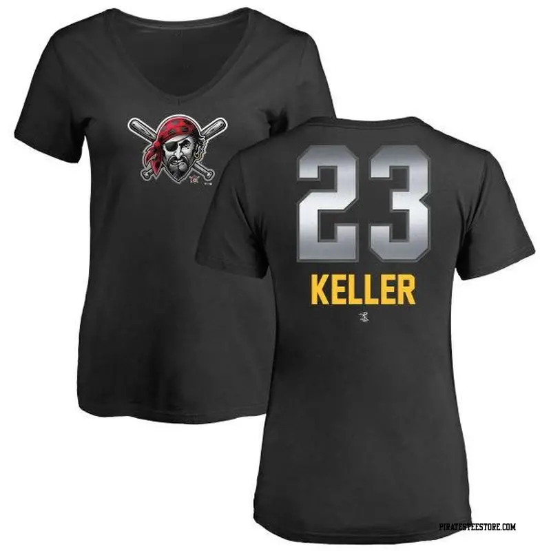 Women's Pittsburgh Pirates ＃23 Mitch Keller Black Branded Midnight Mascot V-Neck T-Shirt