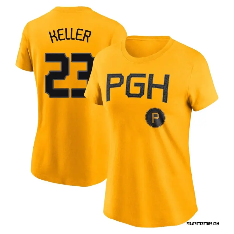 Women's Pittsburgh Pirates ＃23 Mitch Keller Gold 2023 City Connect Name & Number T-Shirt