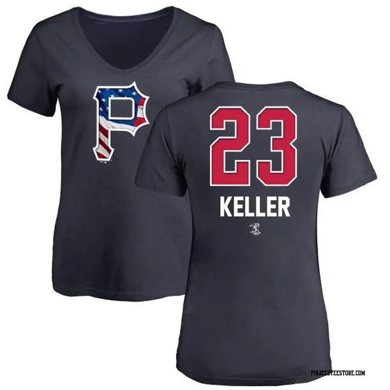 Women's Pittsburgh Pirates ＃23 Mitch Keller Navy Branded Name and Number Banner Wave V-Neck T-Shirt