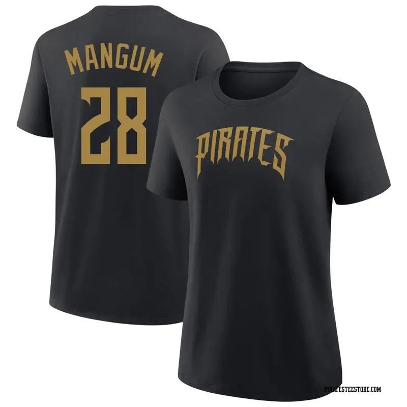 Women's Pittsburgh Pirates ＃28 Jake Mangum Black 2026 City Connect Name & Number T-Shirt