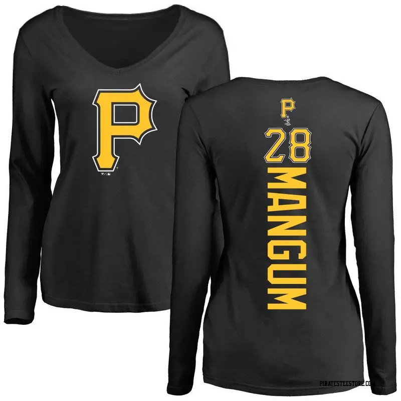 Women's Pittsburgh Pirates ＃28 Jake Mangum Black Backer Slim Fit Long Sleeve T-Shirt