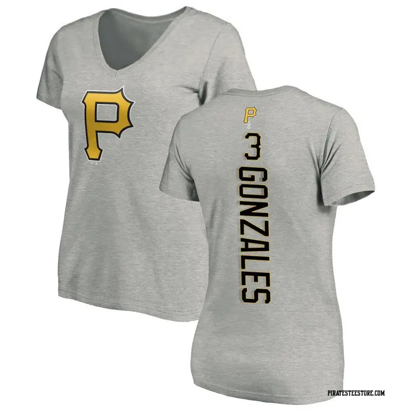 Women's Pittsburgh Pirates ＃3 Nick Gonzales Ash Backer Slim Fit T-Shirt