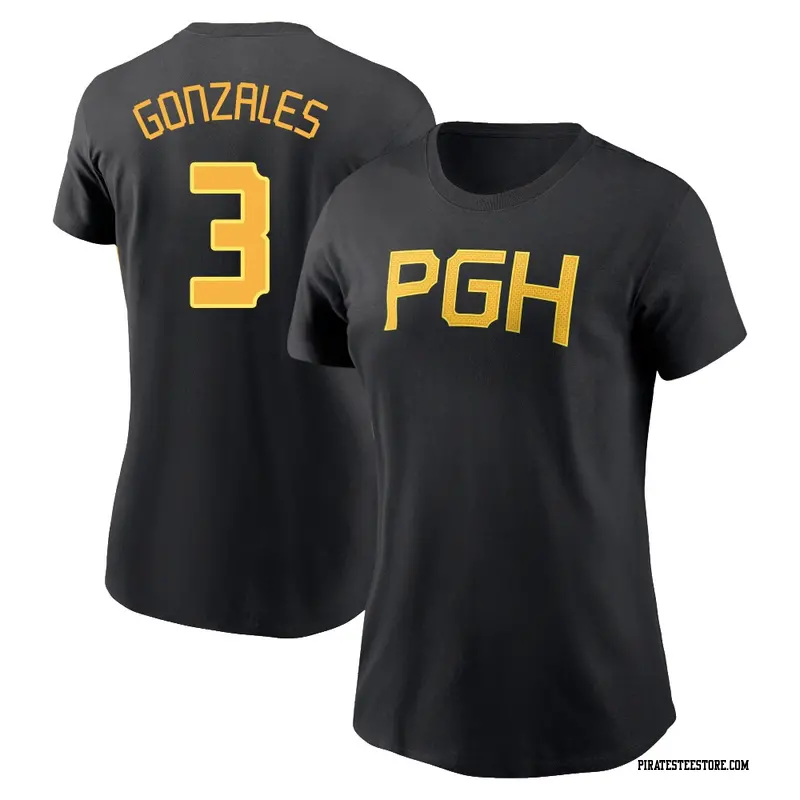 Women's Pittsburgh Pirates ＃3 Nick Gonzales Black 2023 City Connect Wordmark Name & Number T-Shirt