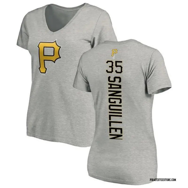 Women's Pittsburgh Pirates ＃35 Manny Sanguillen Ash Backer Slim Fit T-Shirt