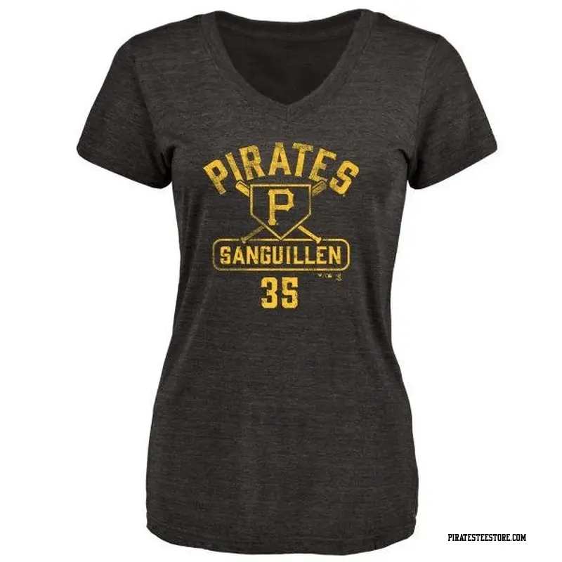 Women's Pittsburgh Pirates ＃35 Manny Sanguillen Black Branded Base Runner T-Shirt