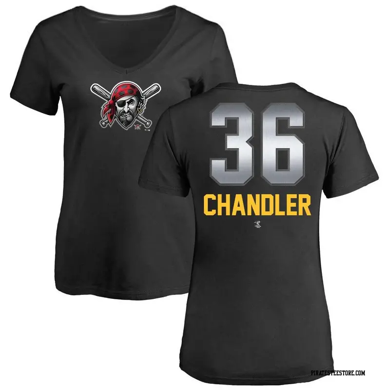 Women's Pittsburgh Pirates ＃36 Bubba Chandler Black Midnight Mascot V-Neck T-Shirt