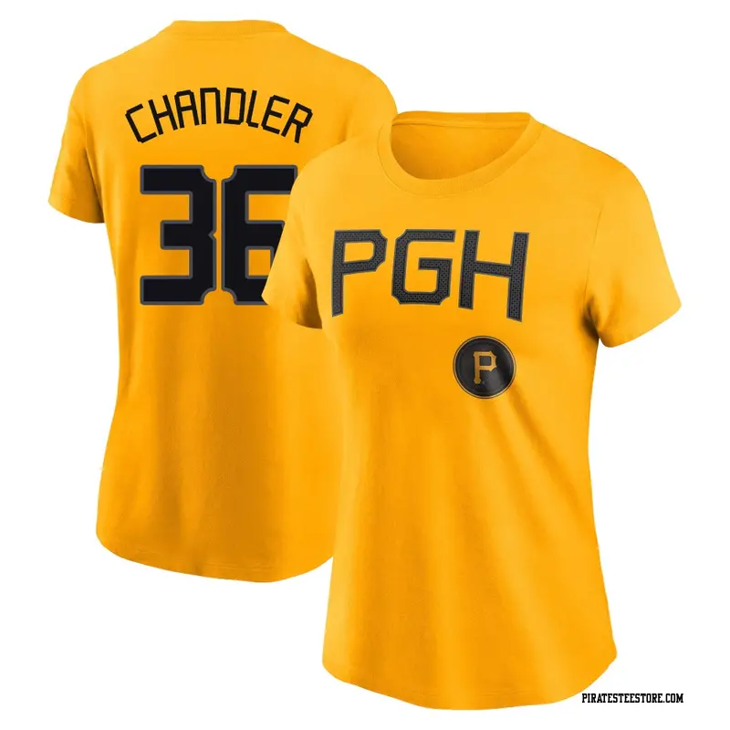Women's Pittsburgh Pirates ＃36 Bubba Chandler Gold 2023 City Connect Name & Number T-Shirt
