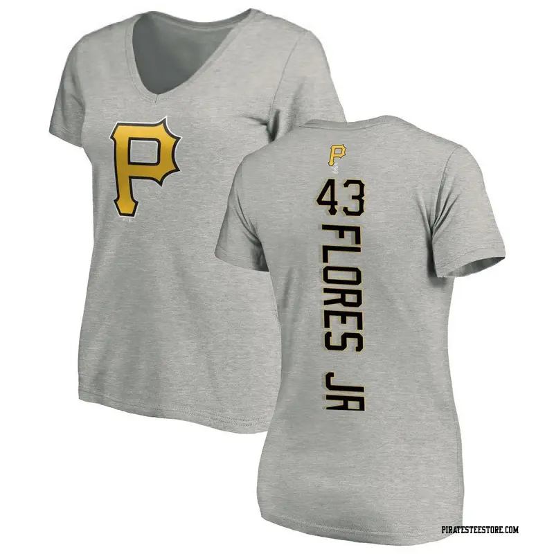 Women's Pittsburgh Pirates ＃43 Rafael Flores Jr. Ash Backer Slim Fit T-Shirt