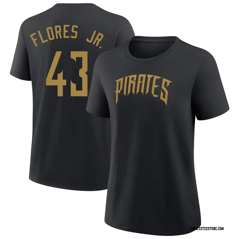 Women's Pittsburgh Pirates ＃43 Rafael Flores Jr. Black 2026 City Connect Name & Number T-Shirt