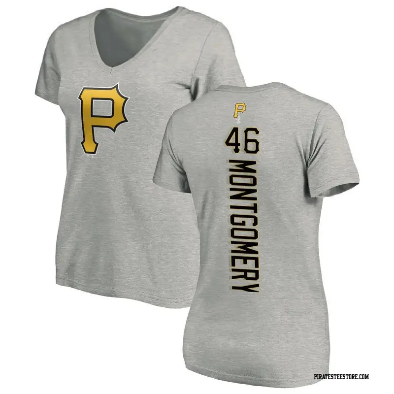 Women's Pittsburgh Pirates ＃46 Mason Montgomery Ash Backer Slim Fit T-Shirt