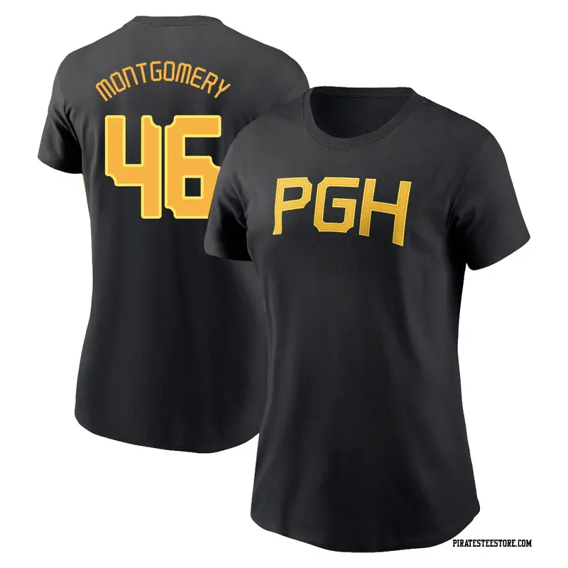Women's Pittsburgh Pirates ＃46 Mason Montgomery Black 2023 City Connect Wordmark Name & Number T-Shirt
