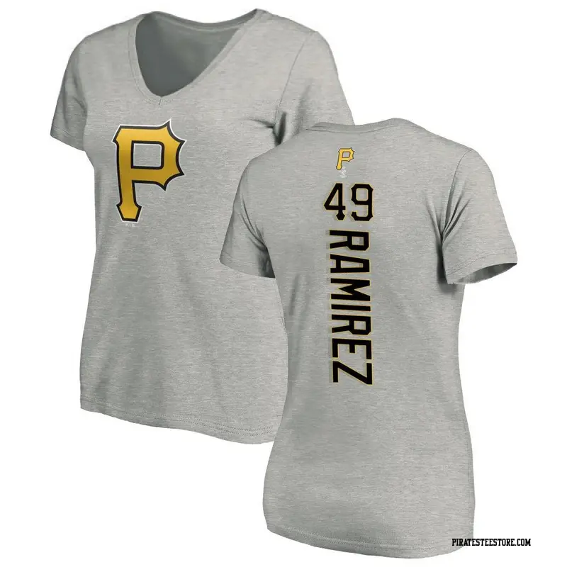 Women's Pittsburgh Pirates ＃49 Yohan Ramirez Ash Backer Slim Fit T-Shirt
